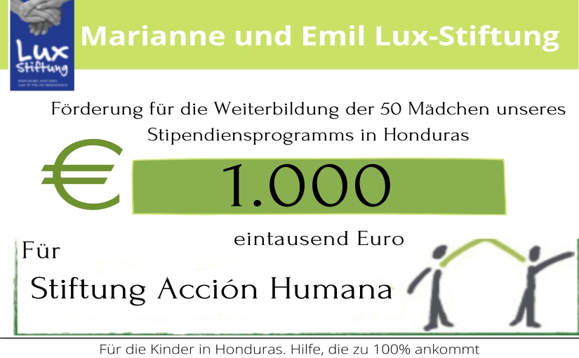 Die Marianne und Emil Lux-Stiftung fördert mit € 1.000 unser Mädchenprogramm!