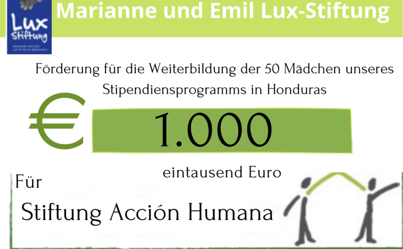Die Marianne und Emil Lux-Stiftung fördert mit € 1.000 unser Mädchenprogramm!